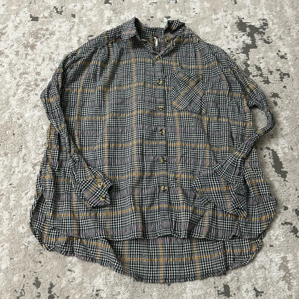 Free People Break My Stride Oversized Plaid Long Sleeve Button Up Shirt Size XS - Picture 2 of 4